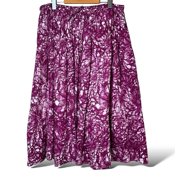 JANE ASHLEY 100% Cotton Purple Floral Tiered Skirt Fully Lined Stretch Waist 2X - Picture 3 of 9